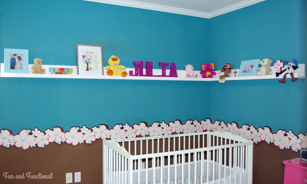 Pink, Turquoise, Sparkle, Baby Girl, Nursery Reveal, Organized Nursery, Ana White Shelves, IKEA Hensvik, Crib, Changing Table, Babies R Us