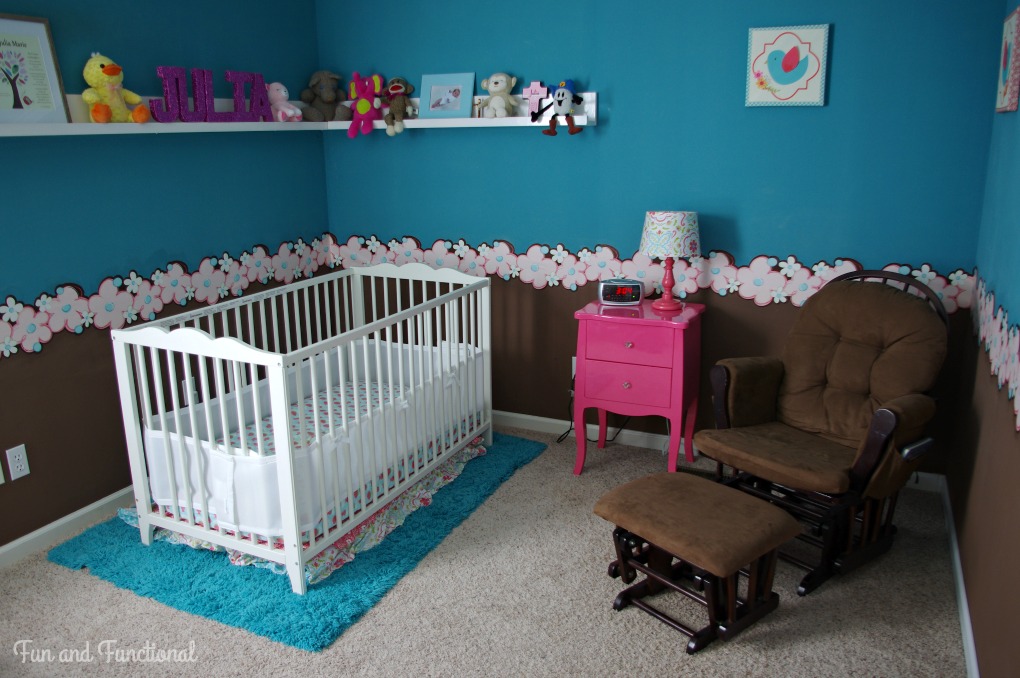 Pink, Turquoise, Sparkle, Baby Girl, Nursery Reveal, Organized Nursery, Ana White Shelves, IKEA Hensvik, Crib, Changing Table, Babies R Us