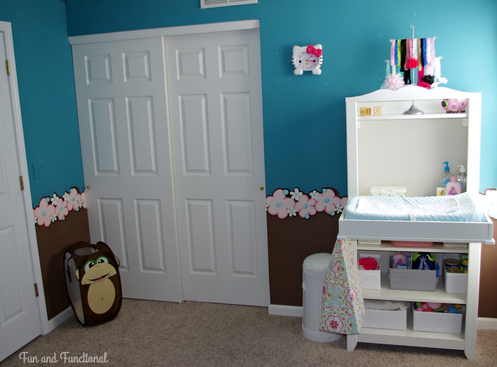 Pink, Turquoise, Sparkle, Baby Girl, Nursery Reveal, Organized Nursery, Ana White Shelves, IKEA Hensvik, Crib, Changing Table, Babies R Us