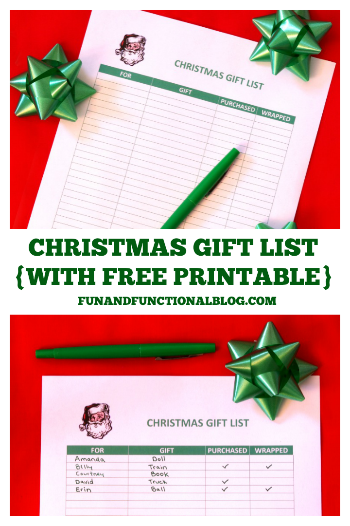 I created a Christmas gift list to help me stay more organized this Christmas! It includes a free printable for you to print out and use, too! | #organization #organizing #printable #funandfunctionalblog