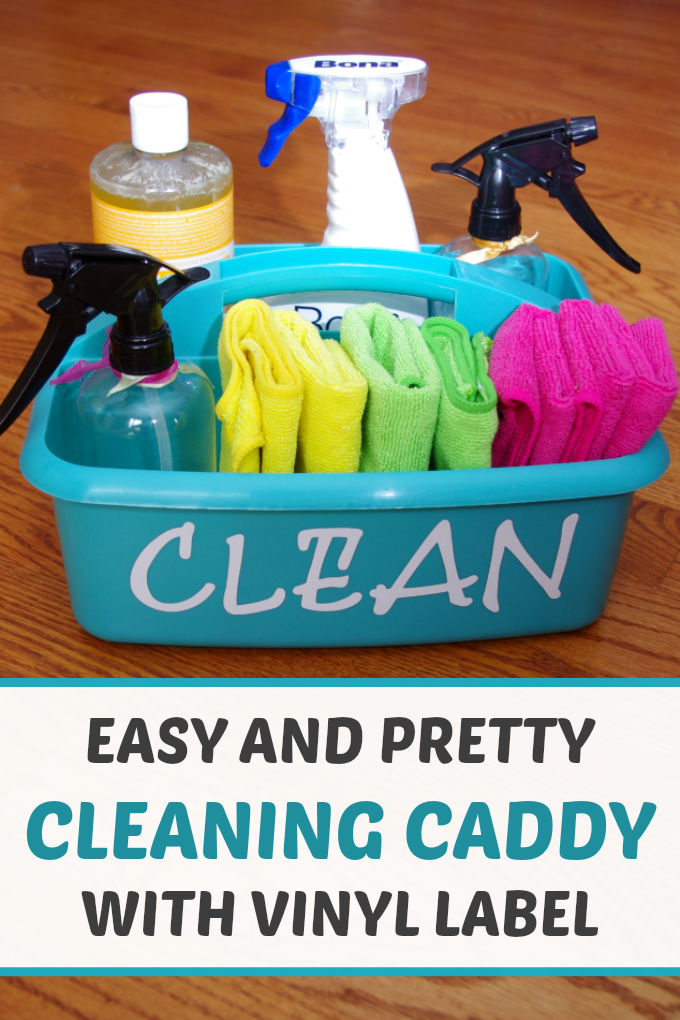 Make cleaning the house just a little more fun with this pretty cleaning caddy! It was easy to put together and even has a cute vinyl label. | #cleaningcaddy #vinyl #vinyllabel #funandfunctionalblog